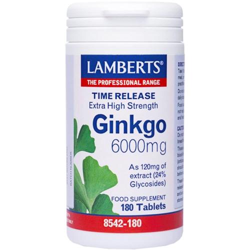Lamberts Ginkgo Biloba Extract Συμπλήρωμα Διατροφής για την Καλή Λειτουργία του Κυκλοφορικού & της Μνήμης 6000mg, 180tabs